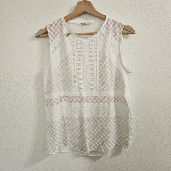 ZARA Patterned Sleeveless Top Pink White Size S - Picture 2 of 9